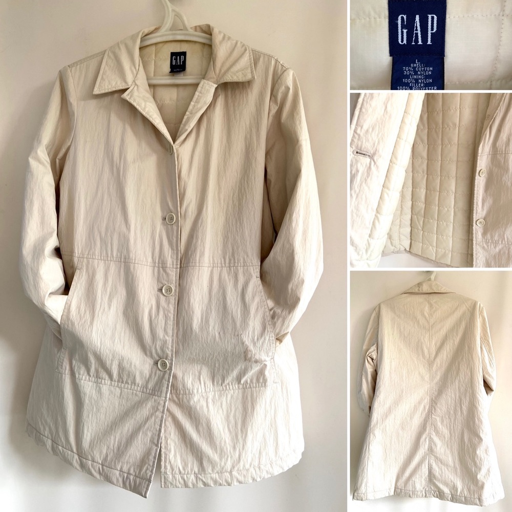 GAP Raincoat Beige w Quilted Lining Women’s Sz LG
